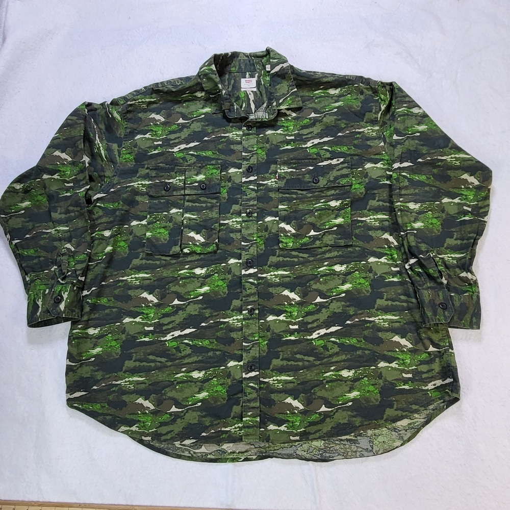 Levis Oversized Camo Button Up Shirt XL Green‎ Tiger Stripe Utility Shirt